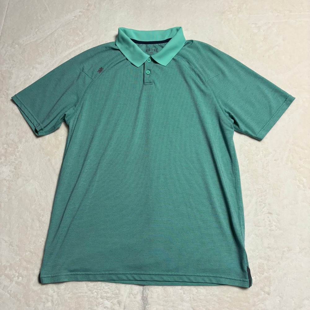Rhone Mens Delta Pique Polo Shirt Green Teal Medium Performance Short Sleeve